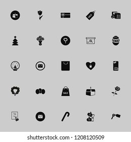 gift icon. gift vector icons set heart envelope, christmas tree, tulip and rose