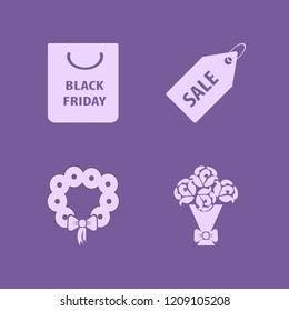 gift icon. gift vector icons set rose bouquet, sale tag, shopping bag and christmas wreath
