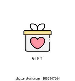 Geschenksymbol, Vektorgrafik. Geschenksymbol Lineales Farbdesign.