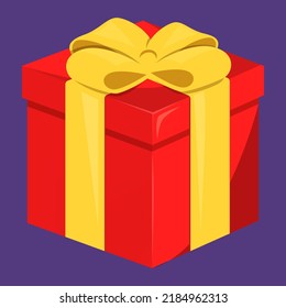 Gift icon vector isolated. Game icon of a red present package with a yellow ribbon. Isometric digital illustration of christmas gift.