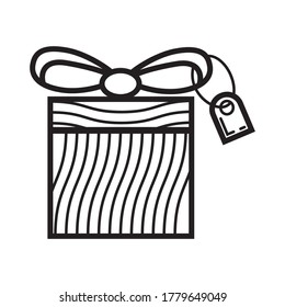 Gift icon vector in simple outline style. Sign of the gift box. The package is tied with a bow. Online donation for illustration. The online store distributes prizes. 