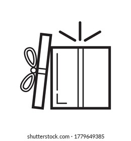 Gift icon vector in simple outline style. Sign of the gift box. The package is tied with a bow. Online donation for illustration. The online store distributes prizes. 