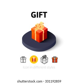 Gift icon, vector symbol in flat, outline and isometric style