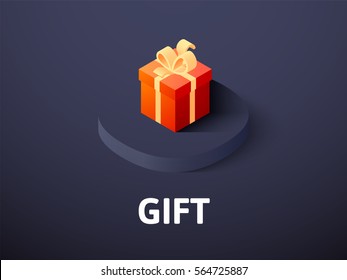 Gift icon, vector symbol in flat isometric style isolated on color background