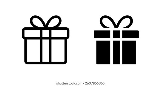 Gift icon. Wrapped present box with ribbon and bow sign. Celebration, surprise, and holiday symbol. Birthday or Christmas party pictogram. Festive reward illustration.
