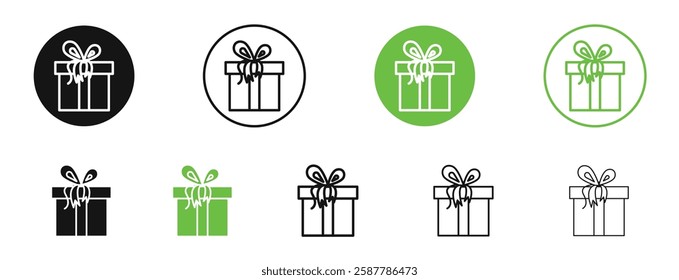 Gift icons in black and green colors collection