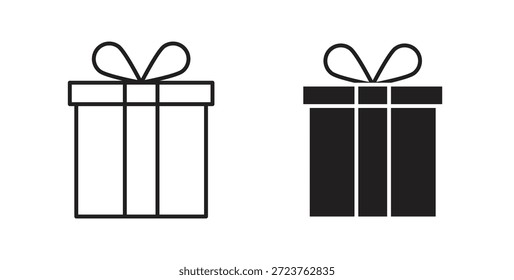 Ícones de presentes em linhas preenchidas, finas, contorno e traçados