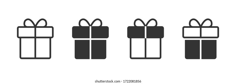 Gift icons in four different versions in a flat design