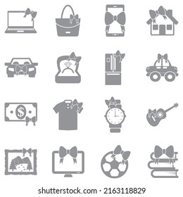 Gift Icons. Gray Flat Design. Vector Illustration.