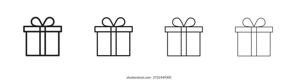 Iconos de regalo delinean el diseño de Vector negro. Línea con trazo editable.