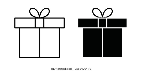 Gift icons pack vectors in black flat and strokes