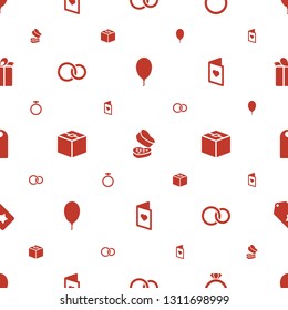 gift icons pattern seamless white background. Included editable filled balloon, sweet box, ring, rings, box, love card, tag, present icons. gift icons for web and mobile.