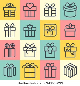 Gift icons. Present icons. Holiday gift. Gift box icons. Surprise icons. Holiday decoration.