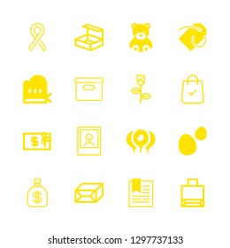 gift icons set with bear, shopping bag and bookmark vector set