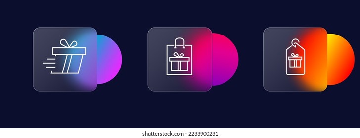 Gift icons set. Box, packaging, holiday, package, coupon, delivery, new year. The concept of gifts. Glassmorphism style. Vector line icon for business.