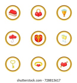 Gift icons set. cartoon style set of 9 gift vector icons for web design