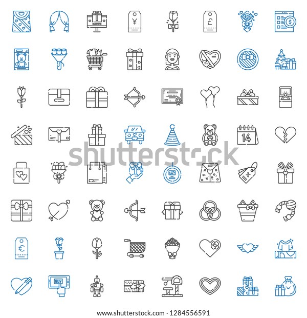 gift\
icons set. Collection of gift with gifts, heart, toy, mobile\
shopping, bouquet, shopping cart, rose, tag, rings, cupid, teddy\
bear, paper bag. Editable and scalable gift\
icons.