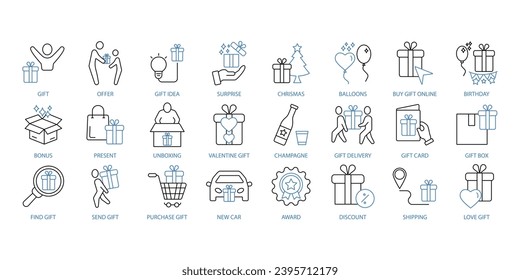 Gift icons set. Set of editable stroke icons.Vector set of Gift