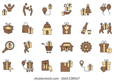 Conjunto de iconos de regalo. Conjunto de iconos de trazo editable. Conjunto de regalo