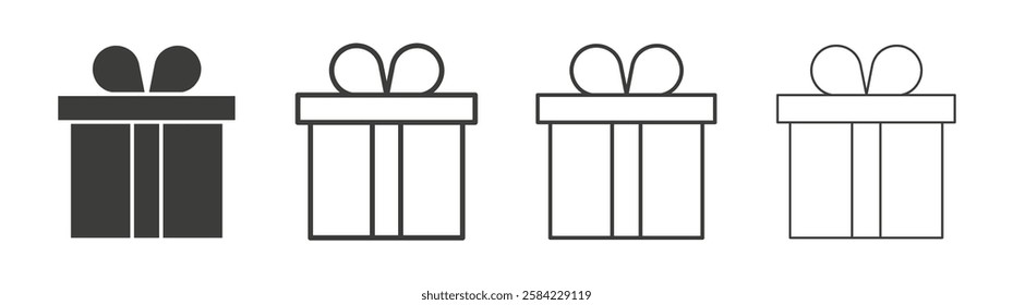Gift icons set. Liner outlined and flat black color