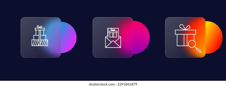 Gift icons set. Search, surprise, mail, letter, wrapper, packaging, holiday, magnifier. The concept of gifts.