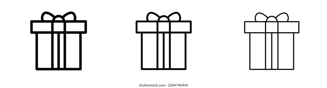 Gift icons in three different stroke lines