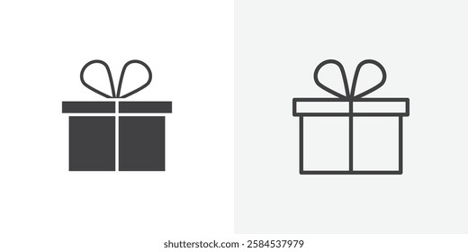 Gift icons vectors illustrations in black fill and liner versions