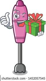 With gift immersion blender isolated in the cartoon