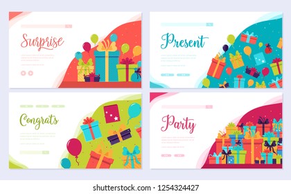 Gift information brochure card set. Box infographic template of flyear, web banner, ui header, enter site. Layout invintation modern 