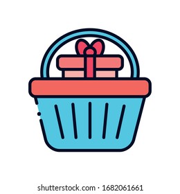 gift inside basket line fill style icon design of Shopping commerce market store shop retail buy paying banking and consumerism theme Vector illustration