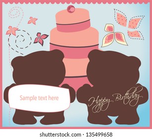Gift and invitation card with teddy bear silhouettes