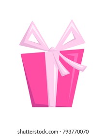 Gift isolated on a white background. Pink box with bow. Vector illustration.
