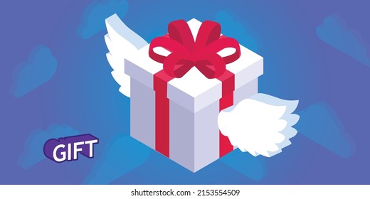 Gift isometrisches Design Symbol. Vektorgrafik, Web-Illustration. 3D-Farbkonzept