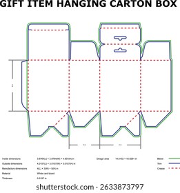 Gift item hanging carton box template design diagram