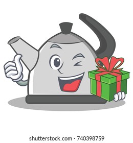 With gift kettle character cartoon style