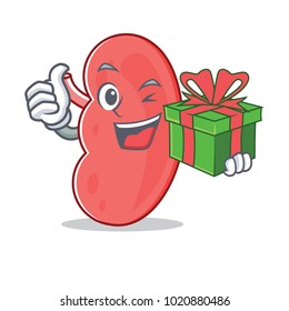 With gift kidney mascot cartoon style