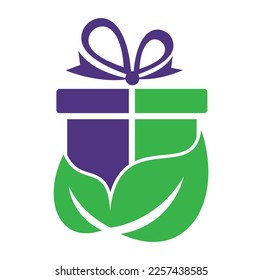 Gift Leaf logo concept vector. Nature Gift Logo Design Template. Unique surprise and organic logotype design template.