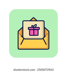 Gift letter line icon. Birthday message, surprise, Christmas sale. Christmas concept. Vector illustration can be used for topics like holiday, celebration, shopping