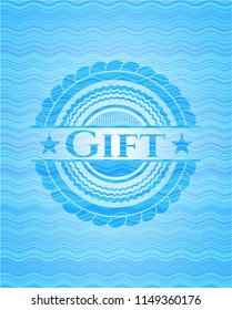 Gift light blue water wave emblem background.
