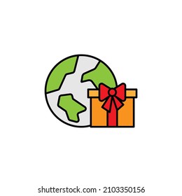 icono de color de la línea de regalo. Los signos y símbolos se pueden utilizar para web, logotipo, aplicación móvil, interfaz de usuario, UX en fondo blanco