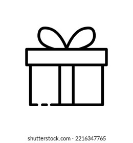 Gift line icon. Celebrate, present, box, care, birthday, new year, Christmas, presentation, bounty. Holiday concept. Vector black line icon on a white background