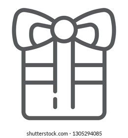 Gift line icon, celebration and package, present sign, vector graphics, a linear pattern on a white background, eps 10.
