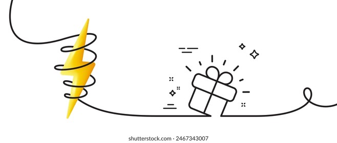 Gift line icon. Continuous one line with curl. Present box sign. Brand marketing symbol. Gift single outline ribbon. Loop curve with energy. Vector