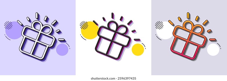 Gift line icon. Halftone dotted pattern. Gradient icon with grain shadow. Present box sign. Brand marketing symbol. Line gift icon. Various designs. Vector