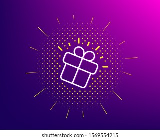 Gift line icon. Halftone pattern. Present box sign. Brand marketing symbol. Gradient background. Gift line icon. Yellow halftone pattern. Vector