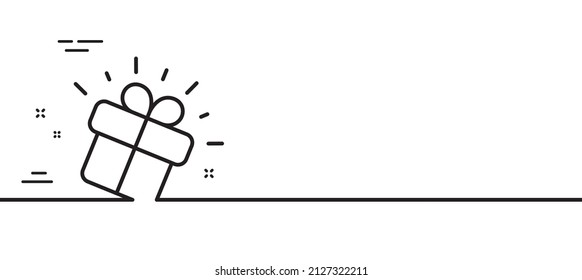 Gift line icon. Present box sign. Brand marketing symbol. Minimal line illustration background. Gift line icon pattern banner. White web template concept. Vector