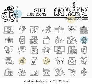 Gift line icons with minimal nodes and editable stroke width and style