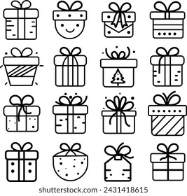 Gift Line Icons For Mobile and Web. Contains such icons as Gift, Christmas Present, E-Commerce, Valentines Day, Birthday.