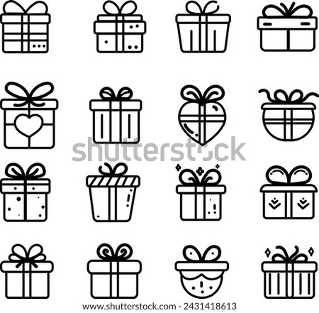 Gift Line Icons For Mobile and Web. Contains such icons as Gift, Christmas Present, E-Commerce, Valentines Day, Birthday.