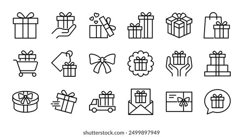 Gift line icons set vector illustration. editable stroke